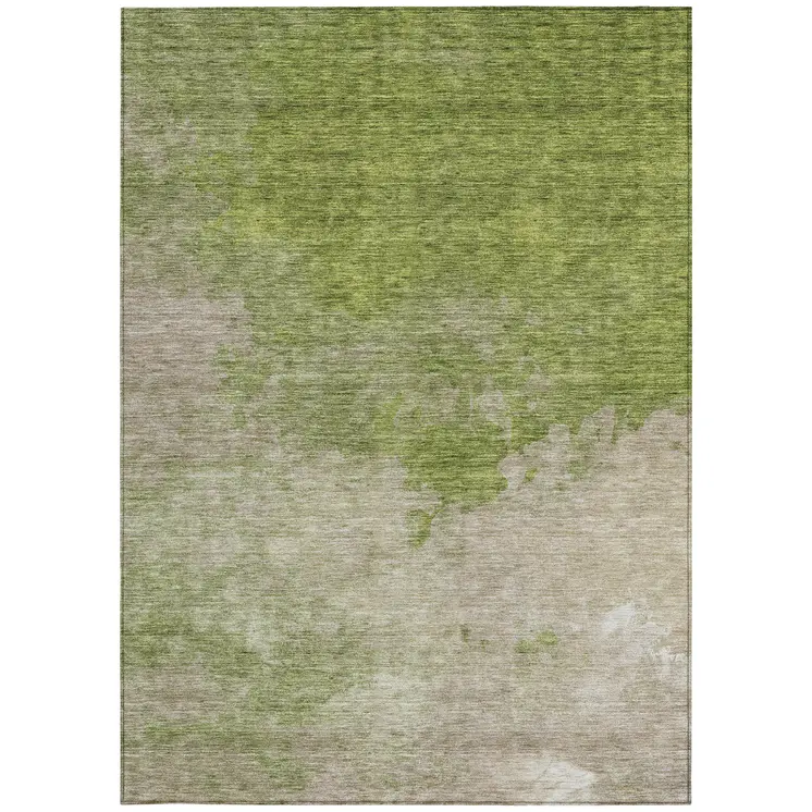 8' X 10' Olive Green And Beige Abstract Washable Indoor Outdoor Area Rug