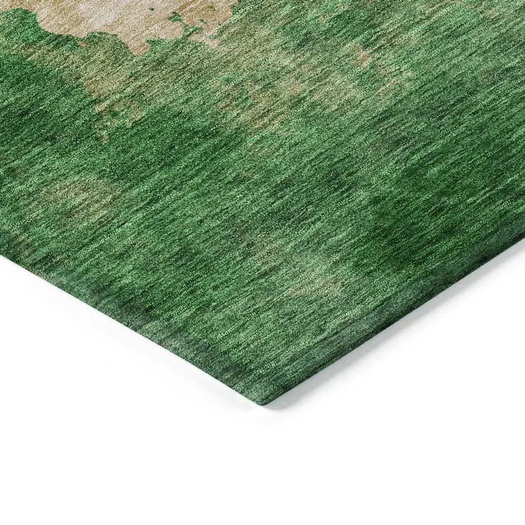 8' Peach And Green Round Abstract Washable Indoor Outdoor Area Rug