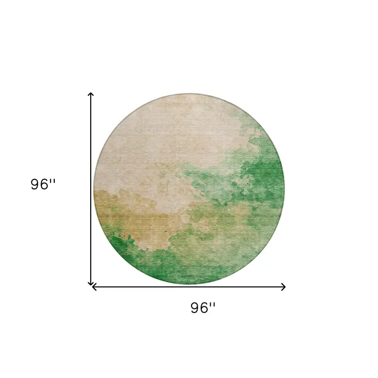 8' Peach And Green Round Abstract Washable Indoor Outdoor Area Rug