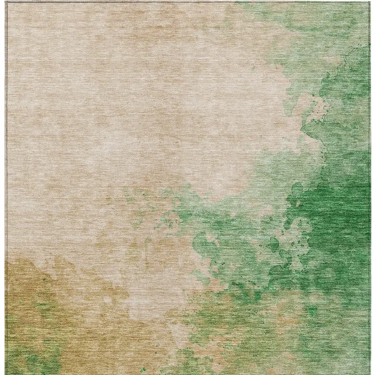 8' X 10' Peach And Green Abstract Washable Indoor Outdoor Area Rug