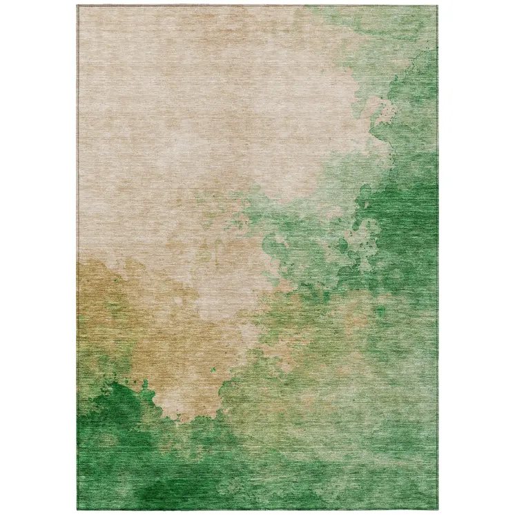 9' X 12' Peach And Green Abstract Washable Indoor Outdoor Area Rug