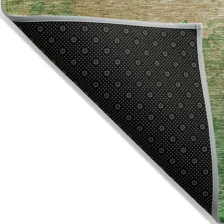 9' X 12' Peach And Green Abstract Washable Indoor Outdoor Area Rug