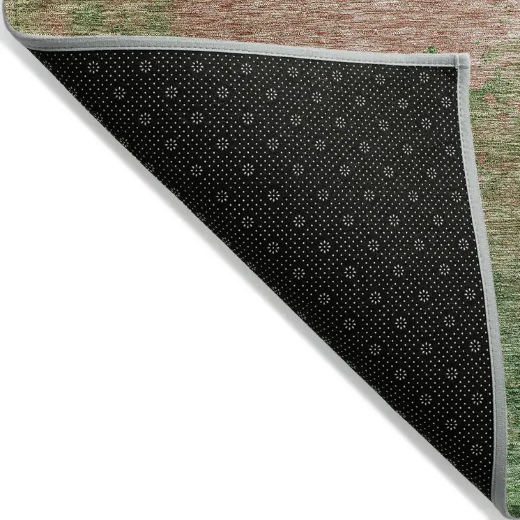 9' X 12' Pink And Green Abstract Washable Indoor Outdoor Area Rug