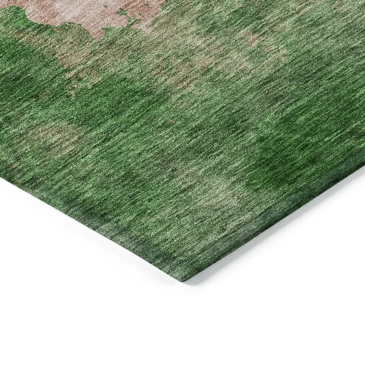 9' X 12' Pink And Green Abstract Washable Indoor Outdoor Area Rug