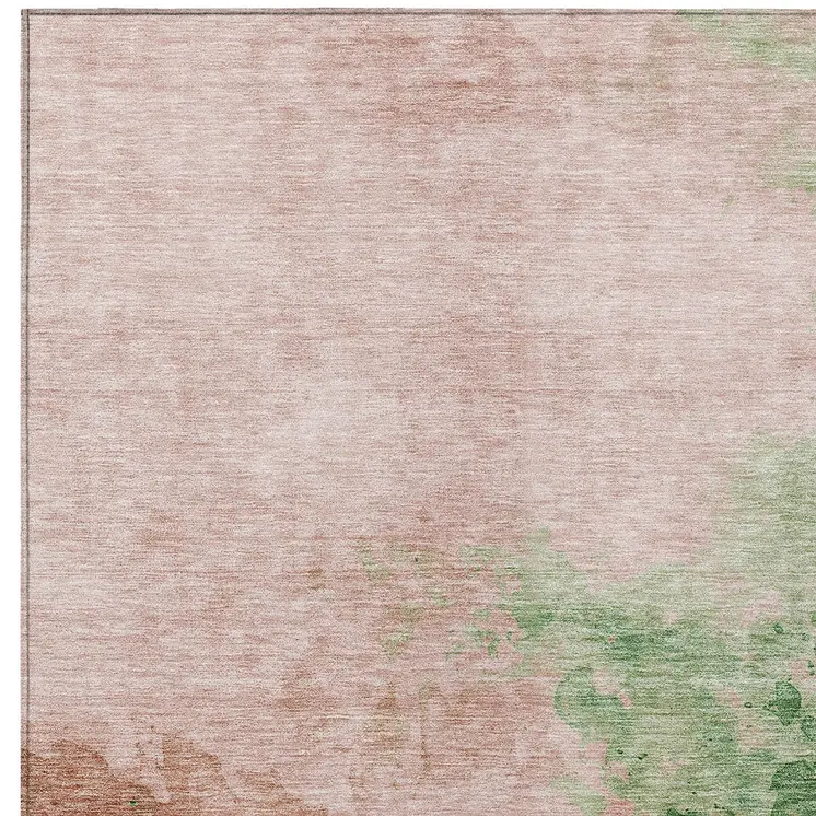 9' X 12' Pink And Green Abstract Washable Indoor Outdoor Area Rug