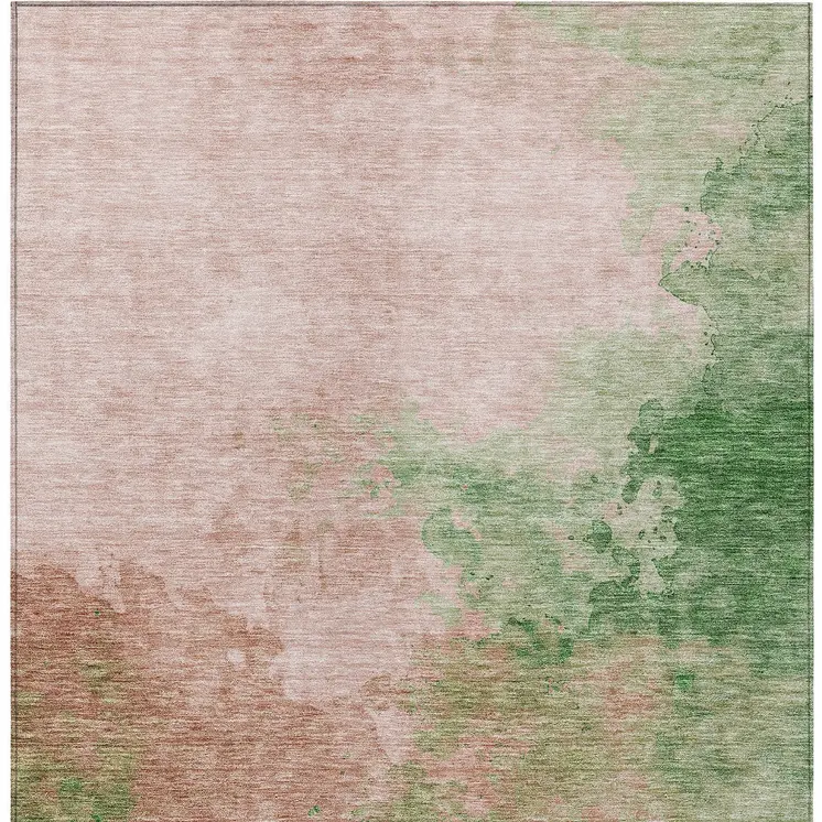 10' X 14' Pink And Green Abstract Washable Indoor Outdoor Area Rug