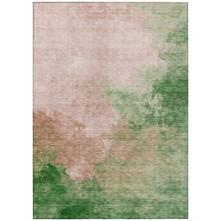 10' X 14' Pink And Green Abstract Washable Indoor Outdoor Area Rug