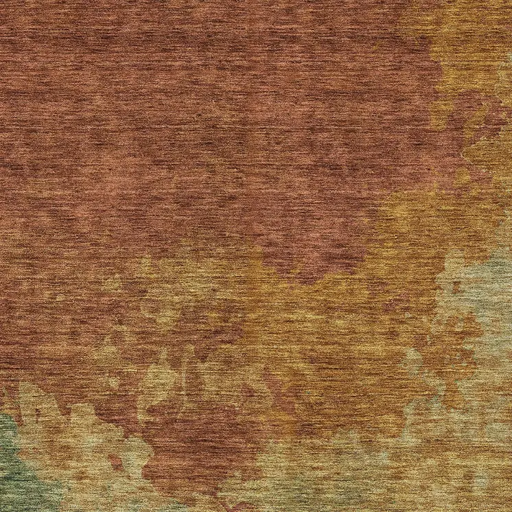 3' X 5' Terra Cotta Copper And Green Abstract Washable Indoor Outdoor Area Rug