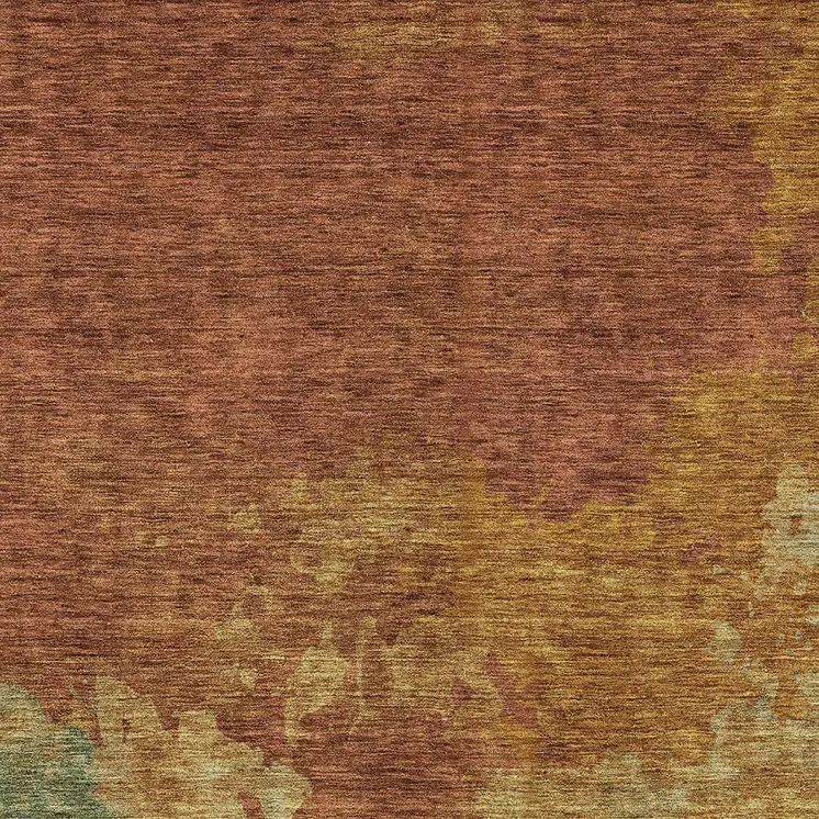 5' X 8' Terra Cotta Copper And Green Abstract Washable Indoor Outdoor Area Rug