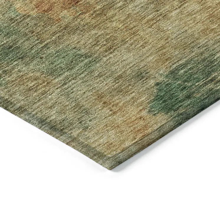 8' Terra Cotta Copper And Green Round Abstract Washable Indoor Outdoor Area Rug