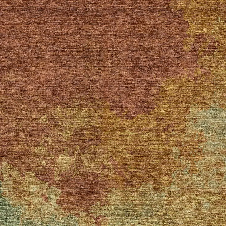 8' X 10' Terra Cotta Copper And Green Abstract Washable Indoor Outdoor Area Rug