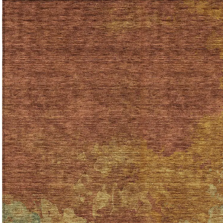 9' X 12' Terra Cotta Copper And Green Abstract Washable Indoor Outdoor Area Rug
