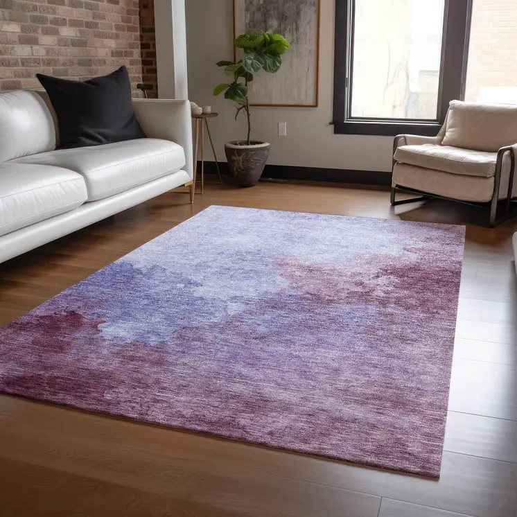 3' X 5' Purple And Lavender Abstract Washable Indoor Outdoor Area Rug
