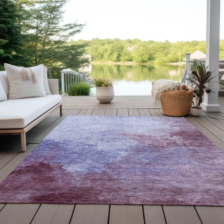 5' X 8' Purple And Lavender Abstract Washable Indoor Outdoor Area Rug