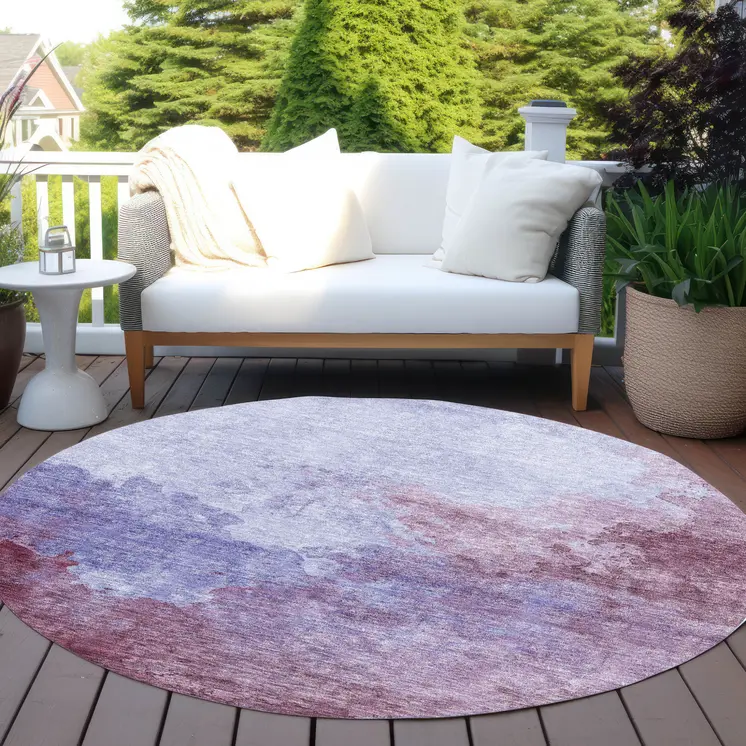 8' Purple And Lavender Round Abstract Washable Indoor Outdoor Area Rug