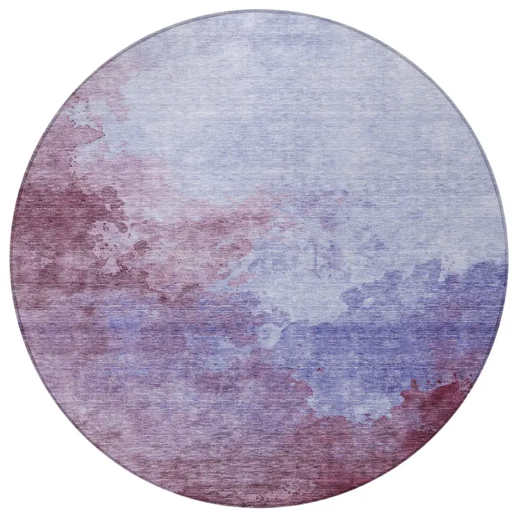 8' Purple And Lavender Round Abstract Washable Indoor Outdoor Area Rug