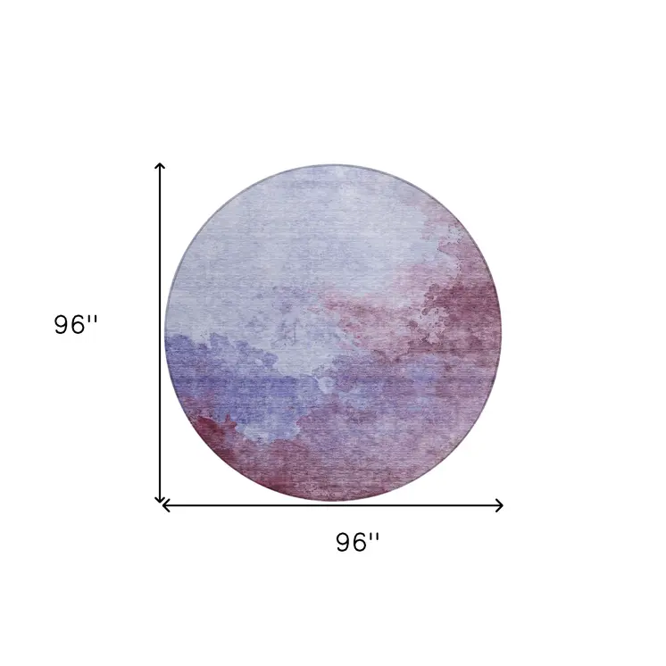 8' Purple And Lavender Round Abstract Washable Indoor Outdoor Area Rug