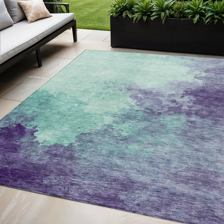 5' X 8' Blue And Purple Abstract Washable Indoor Outdoor Area Rug