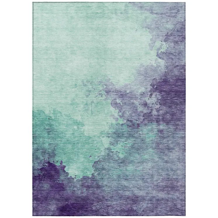 5' X 8' Blue And Purple Abstract Washable Indoor Outdoor Area Rug