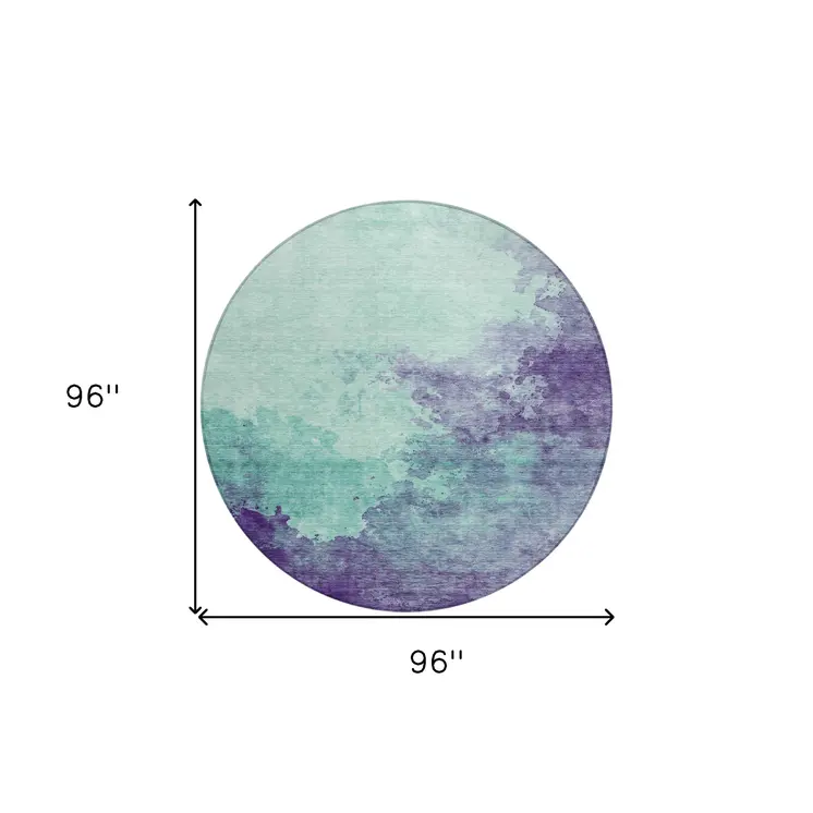 8' Blue And Purple Round Abstract Washable Indoor Outdoor Area Rug