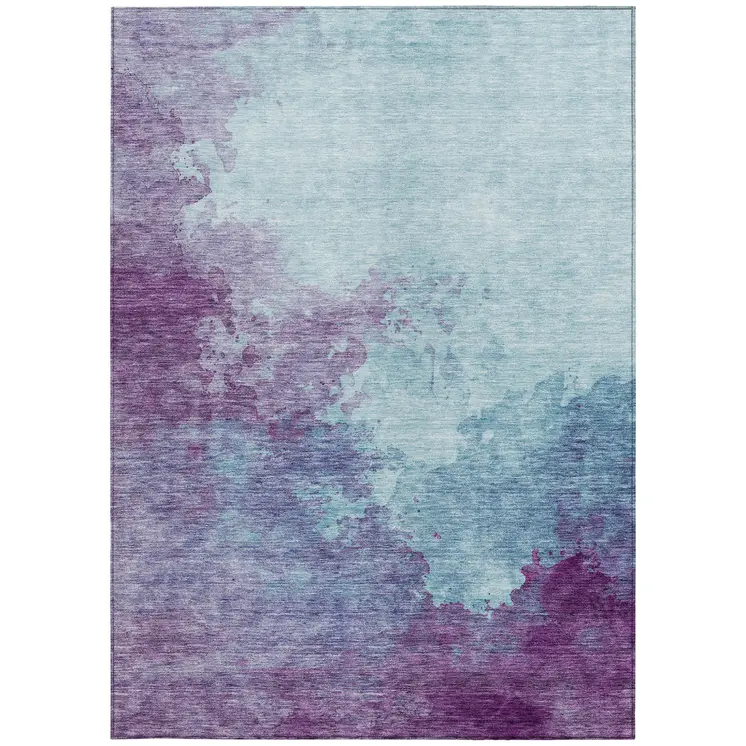 5' X 8' Sky Blue And Purple Abstract Washable Indoor Outdoor Area Rug