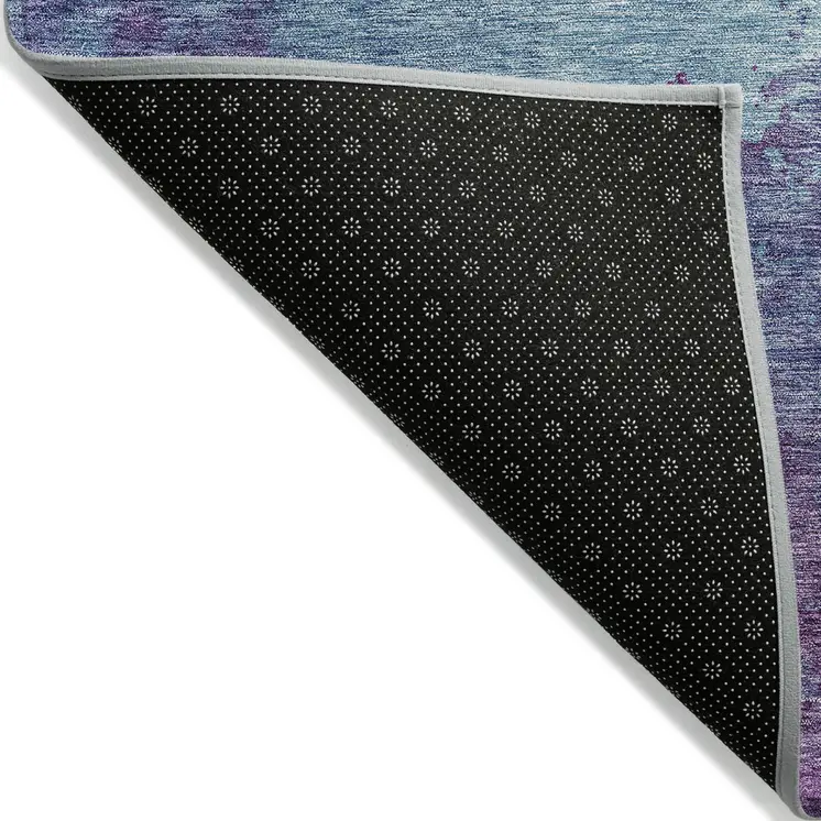 8' Sky Blue And Purple Round Abstract Washable Indoor Outdoor Area Rug