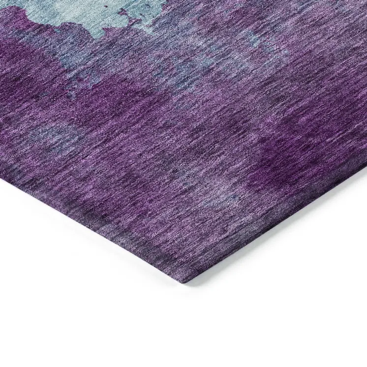 8' Sky Blue And Purple Round Abstract Washable Indoor Outdoor Area Rug