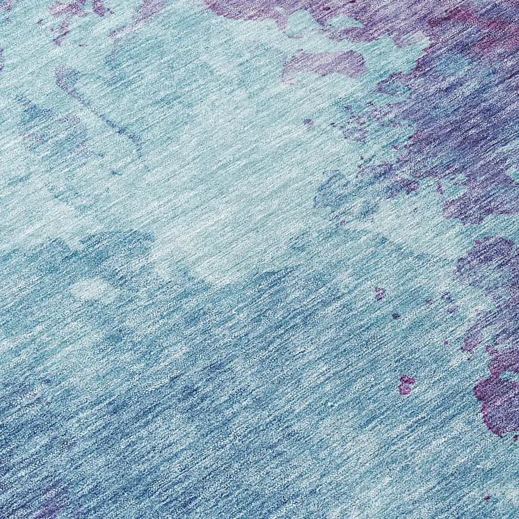 8' Sky Blue And Purple Round Abstract Washable Indoor Outdoor Area Rug