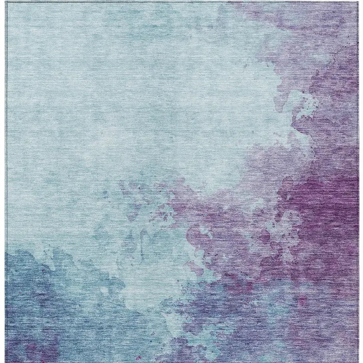 10' X 14' Sky Blue And Purple Abstract Washable Indoor Outdoor Area Rug