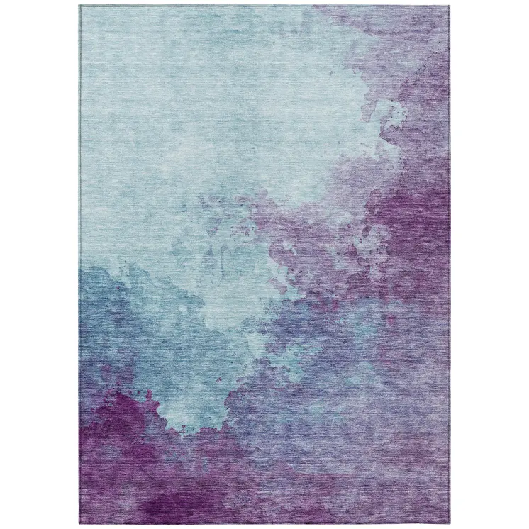 10' X 14' Sky Blue And Purple Abstract Washable Indoor Outdoor Area Rug