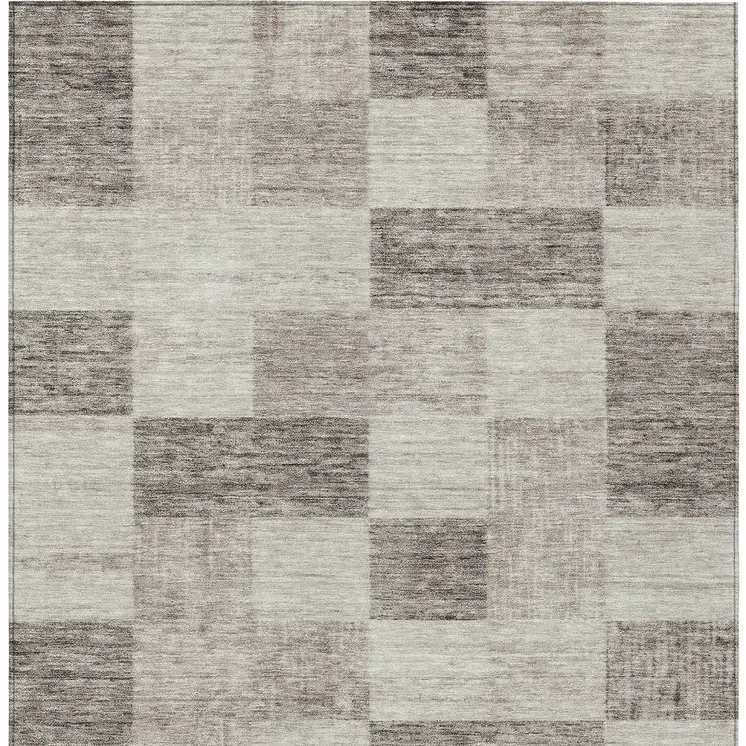 3' X 5' Beige And Gray Geometric Washable Indoor Outdoor Area Rug