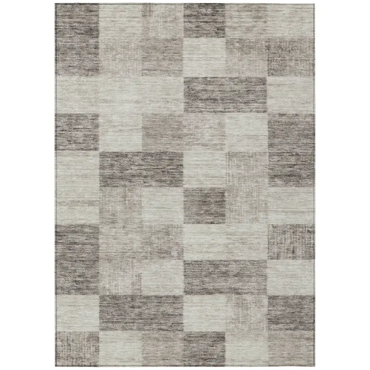 3' X 5' Beige And Gray Geometric Washable Indoor Outdoor Area Rug