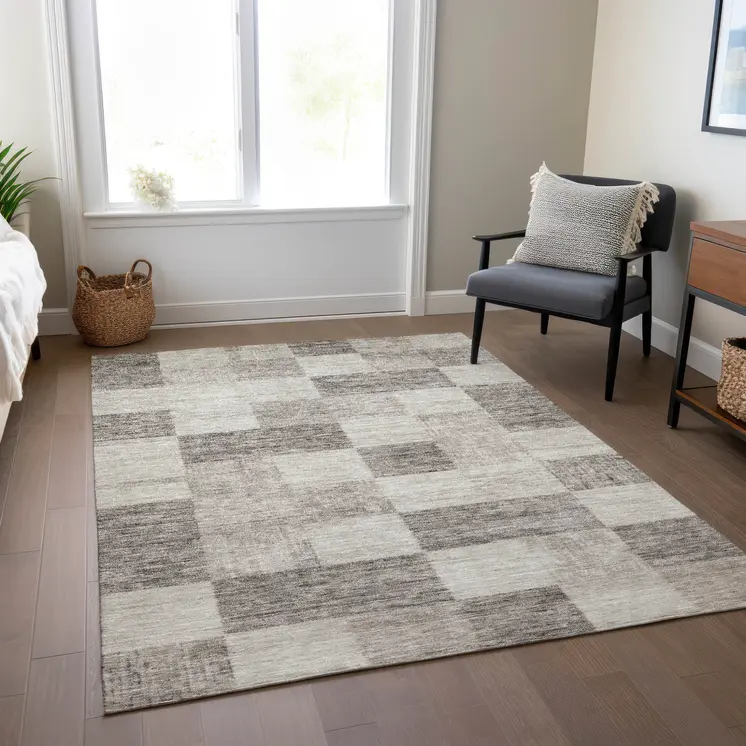 3' X 5' Beige And Gray Geometric Washable Indoor Outdoor Area Rug