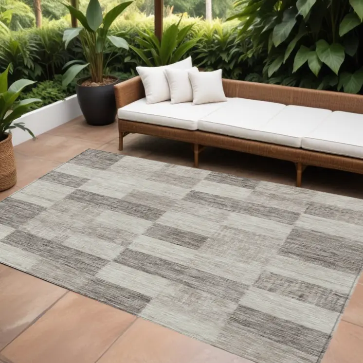8' X 10' Beige And Gray Geometric Washable Indoor Outdoor Area Rug