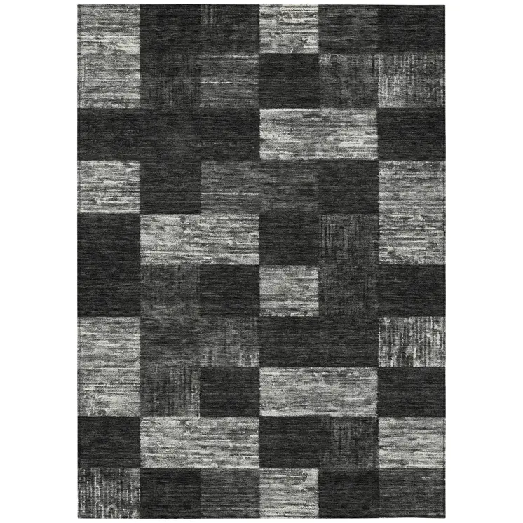 8' X 10' Black And Gray Geometric Washable Indoor Outdoor Area Rug