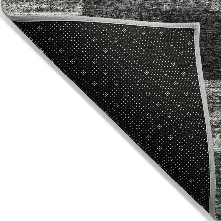 8' X 10' Black And Gray Geometric Washable Indoor Outdoor Area Rug