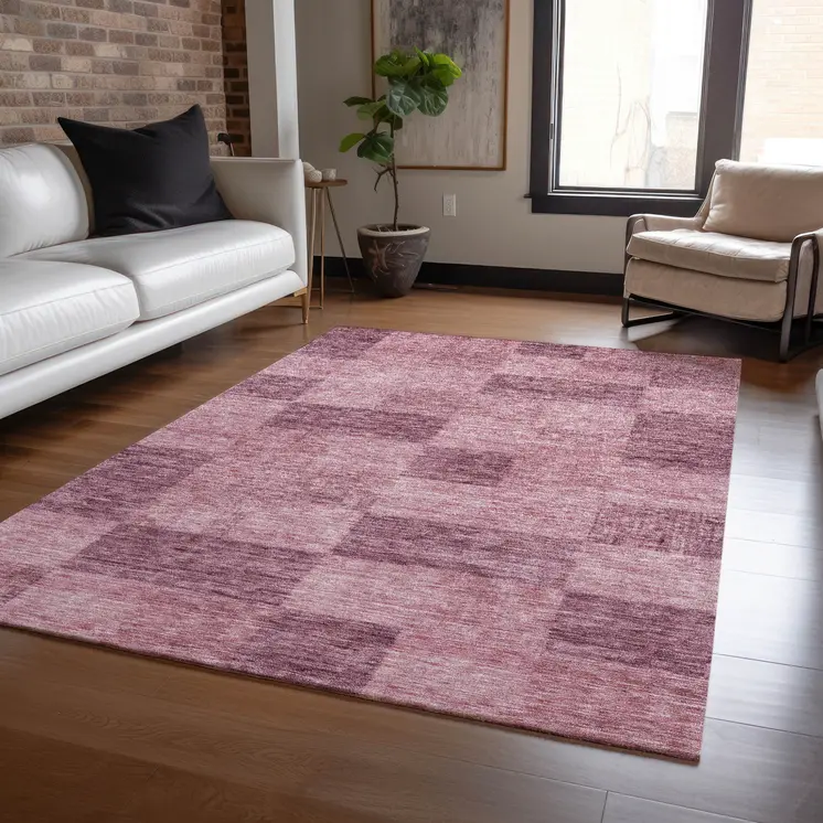 3' X 5' Blush And Pink Geometric Washable Indoor Outdoor Area Rug