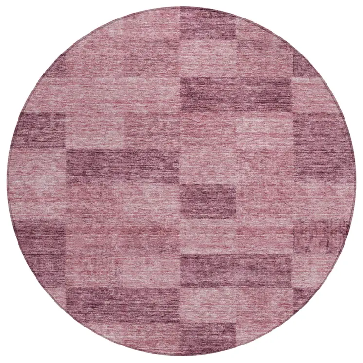 8' Blush And Pink Round Geometric Washable Indoor Outdoor Area Rug