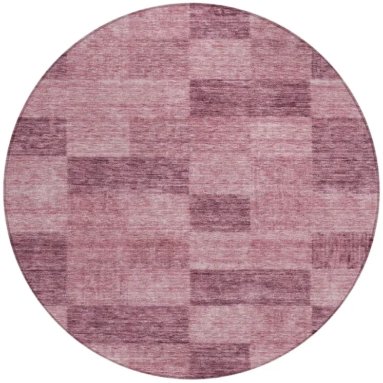 8' Blush And Pink Round Geometric Washable Indoor Outdoor Area Rug