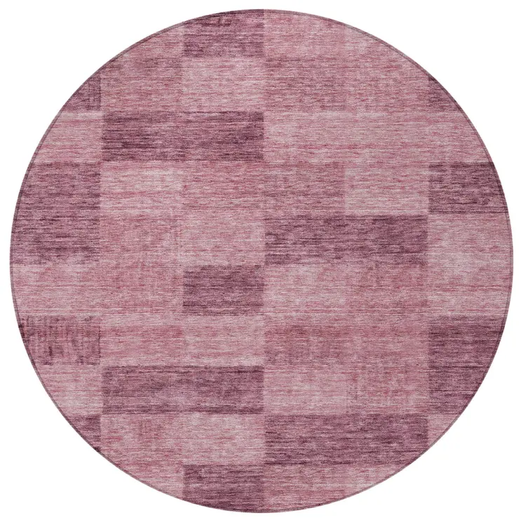 8' Blush And Pink Round Geometric Washable Indoor Outdoor Area Rug