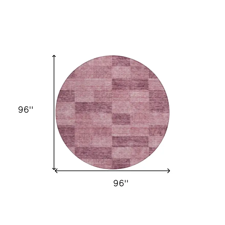 8' Blush And Pink Round Geometric Washable Indoor Outdoor Area Rug