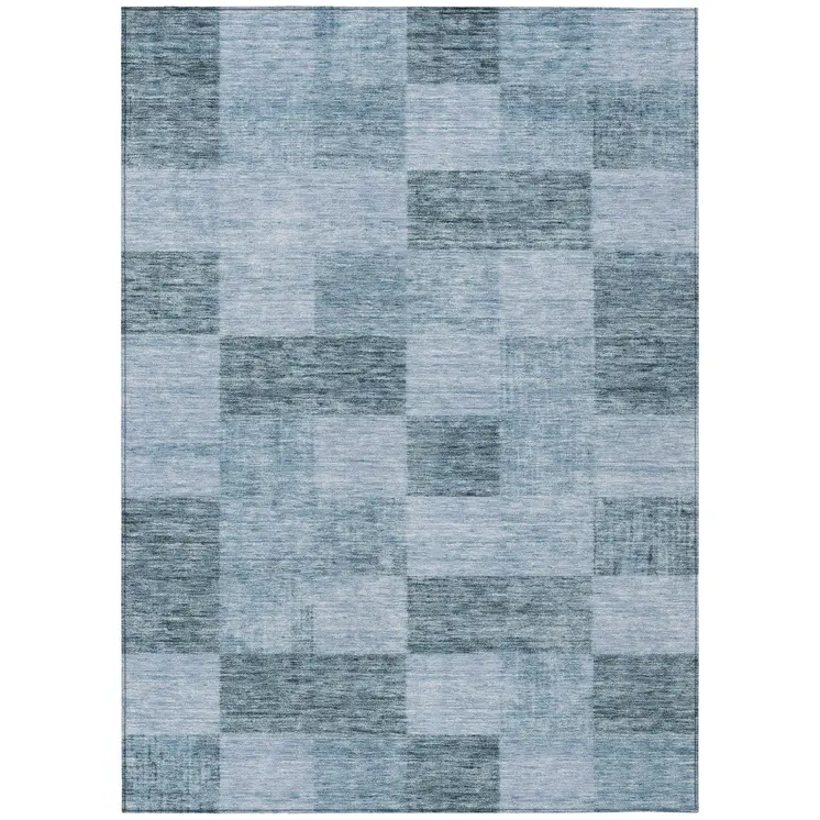 3' X 5' Denim Blue And Light Blue Geometric Washable Indoor Outdoor Area Rug