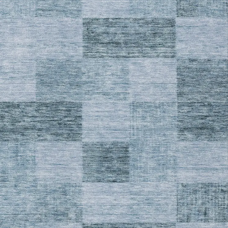5' X 8' Denim Blue And Light Blue Geometric Washable Indoor Outdoor Area Rug