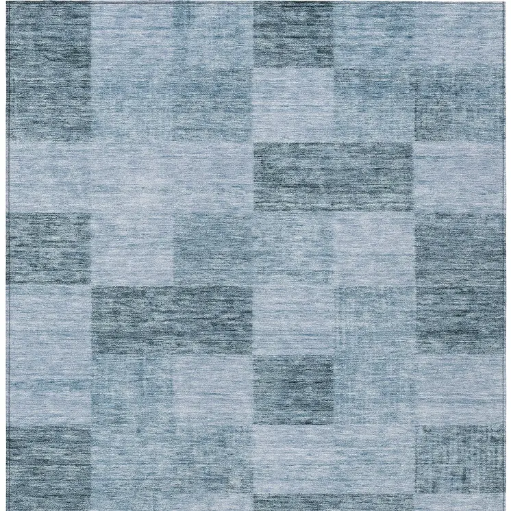 8' X 10' Denim Blue And Light Blue Geometric Washable Indoor Outdoor Area Rug