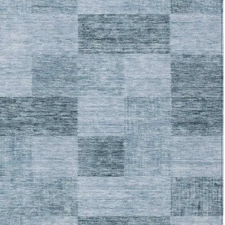 9' X 12' Denim Blue And Light Blue Geometric Washable Indoor Outdoor Area Rug