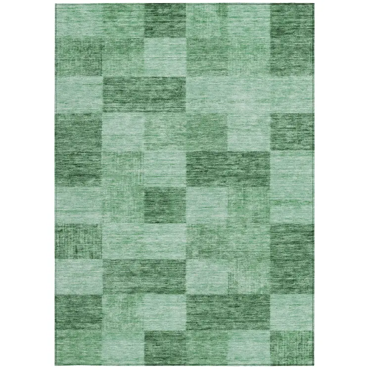 3' X 5' Light Green And Dark Green Geometric Washable Indoor Outdoor Area Rug
