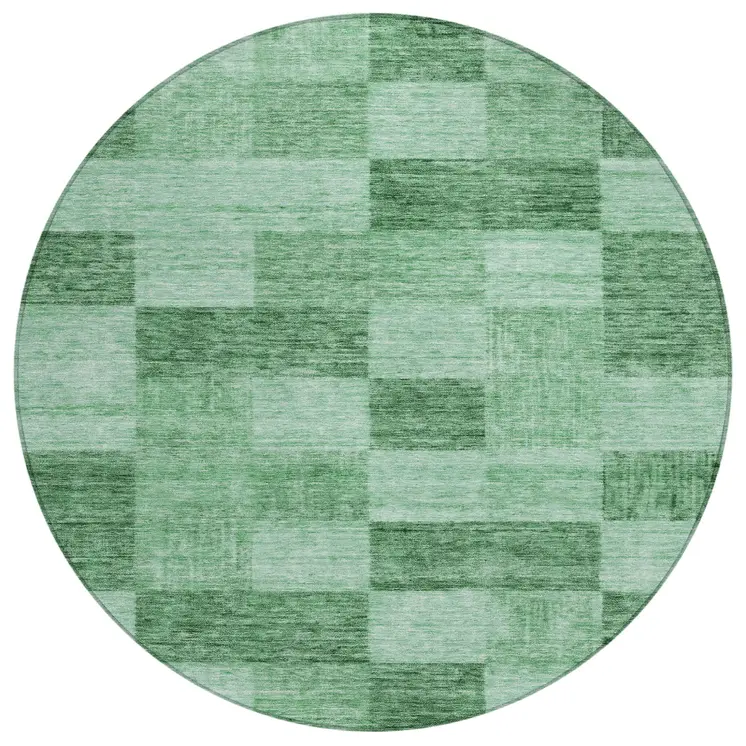 8' Light Green And Dark Green Round Geometric Washable Indoor Outdoor Area Rug