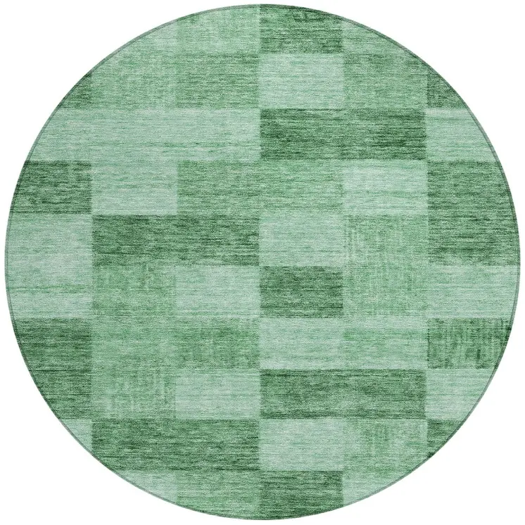 8' Light Green And Dark Green Round Geometric Washable Indoor Outdoor Area Rug
