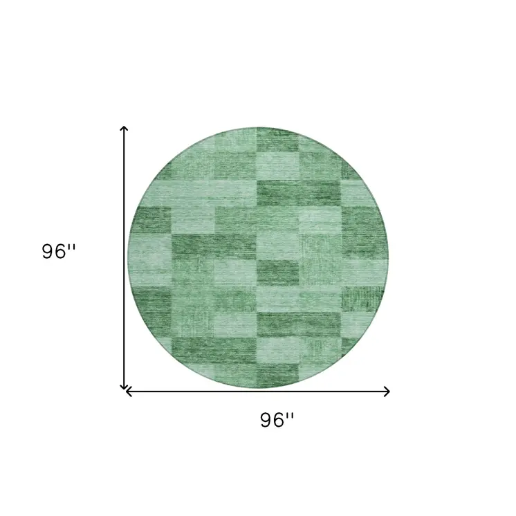 8' Light Green And Dark Green Round Geometric Washable Indoor Outdoor Area Rug