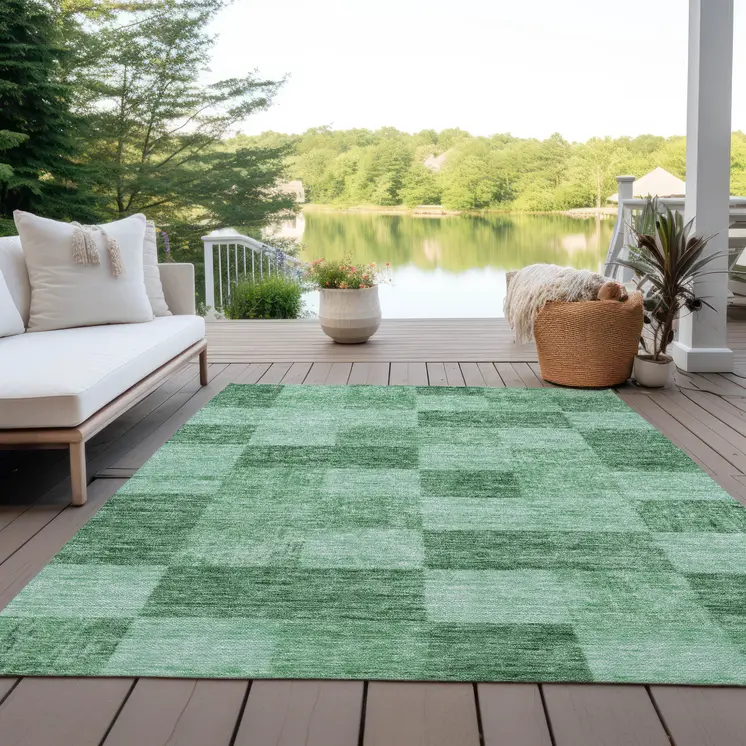 10' X 14' Light Green And Dark Green Geometric Washable Indoor Outdoor Area Rug